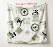 Chanel Green White Monogram Flannel Throw Blanket IMG_7309